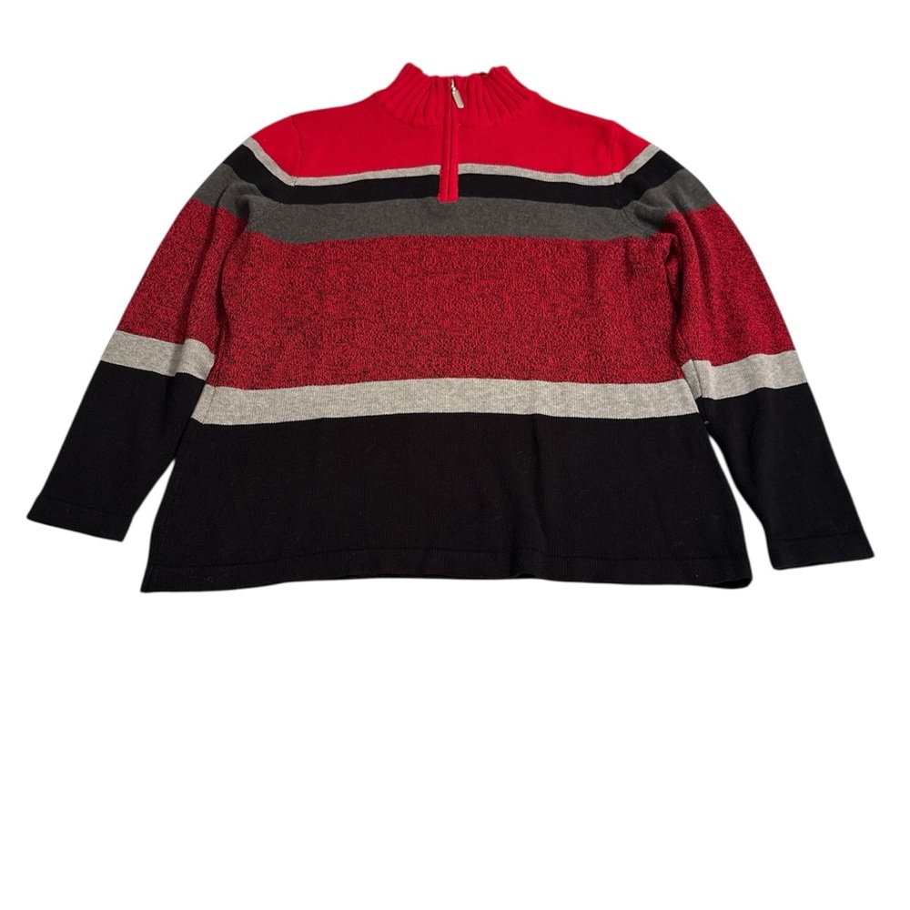 Karen Scott Cozy Colorblock Red Black Grey Winter Turtleneck 1/4 Zip Sweater